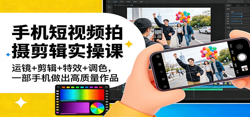 手机短视频拍摄剪辑实操课：运镜+剪辑+特效+调色，一部手机做出高质量作品-创富笔记