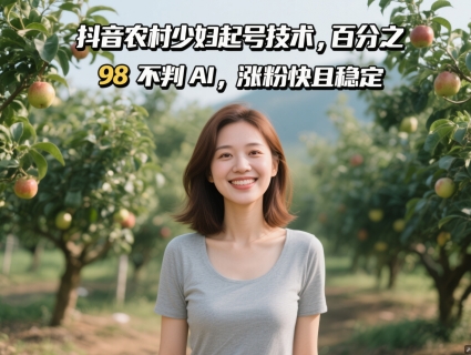 抖音农村少妇起号技术，百分之98不判AI，涨粉快且稳定-创富笔记