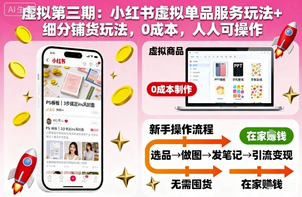 虚拟第三期:小红书虚拟单品服务玩法+细分铺货玩法,0成本,人人可操作-创富笔记