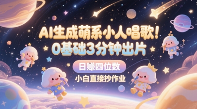 AI生成萌系小人唱歌，0基础3分钟出片，28个作品涨粉8.9W，单条最高19W赞，日入四位数，小白直接抄作业-创富笔记