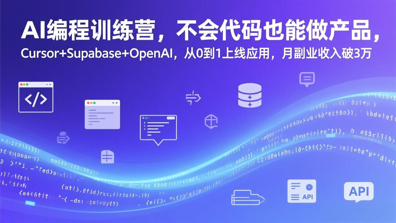 AI编程训练营，不会代码也能做产品，Cursor+Supabase+OpenAI，从0到1上线应用，月副业收入破3万-创富笔记
