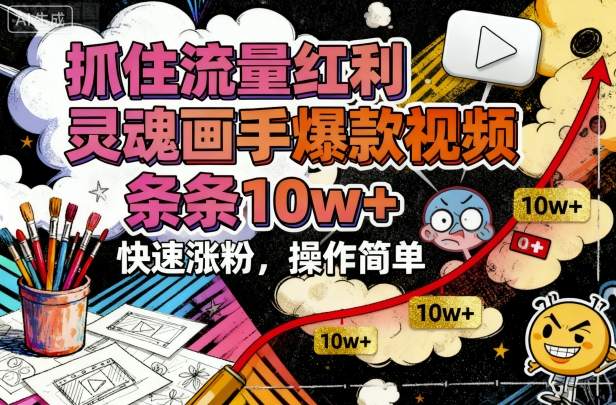 抓住流量红利,灵魂画手爆款视频,条条10w+,快速涨粉,操作简单-创富笔记