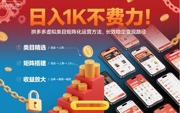 日入1K不费力!拼多多虚拟类目矩阵化运营方法,长效稳定变现路径-创富笔记