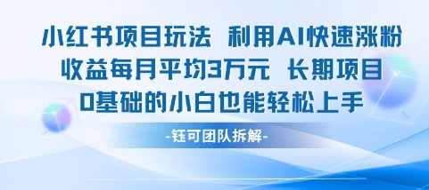 适合小白操作的小红书新项目，利用AI快速涨粉，收益每月平均1W+-创富笔记
