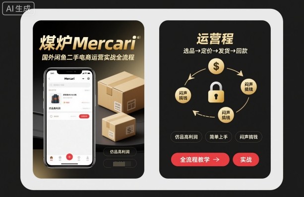 煤炉Mercari国外闲鱼二手电商运营实战全流程，仿品高利润，简单上手，闷声搞钱-创富笔记