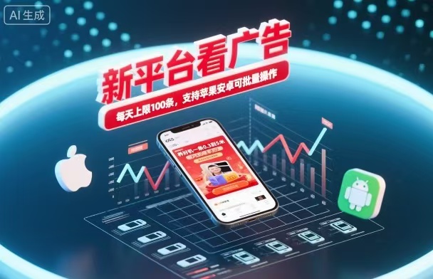 新台看广告,养好机一条5毛到5块,单机日入30到100,支持苹果安卓,可批量操作。-创富笔记