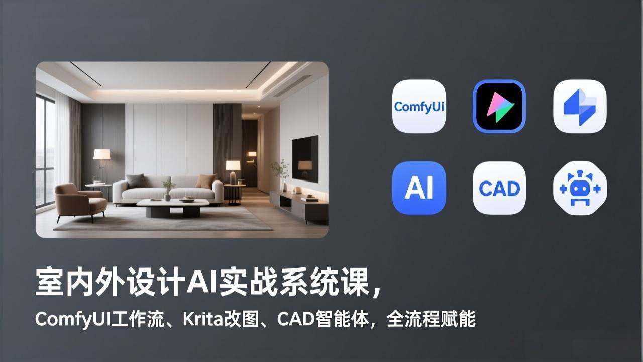 室内外设计AI实战系统课，ComfyUI工作流、Krita改图、CAD智能体，全流程赋能-创富笔记