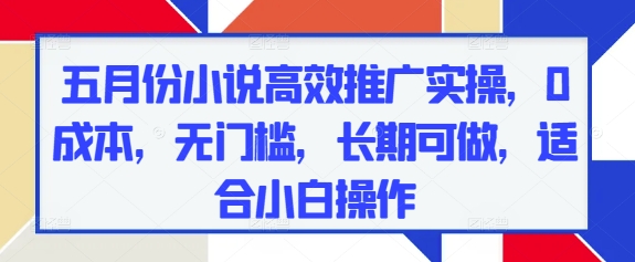 五月份小说高效推广实操，0成本，无门槛，长期可做，适合小白操作-创富笔记