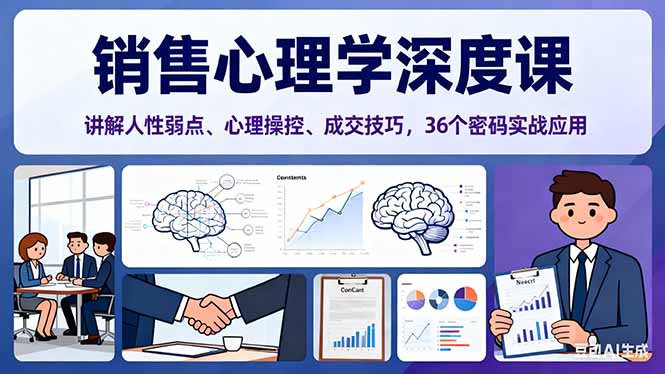 销售心理学深度课，讲解人性弱点、心理操控、成交技巧，36个密码实战应用-创富笔记
