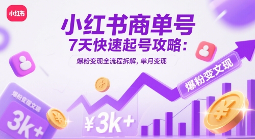 小红书商单号7天快速起号攻略：爆粉变现全流程拆解，单月变现3k+-创富笔记