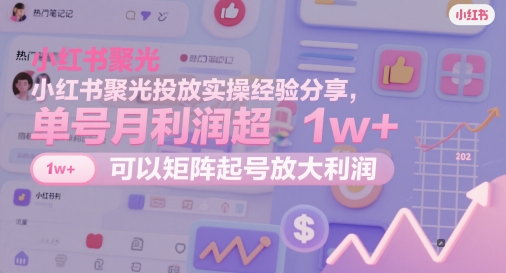 小红书聚光投放实操经验分享，单号月利润超1w+，可以矩阵起号放大利润-创富笔记
