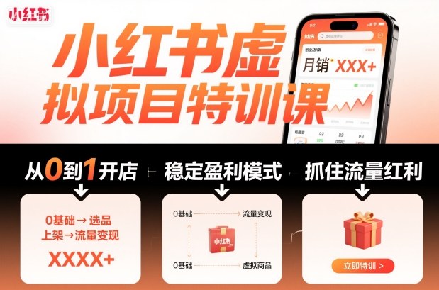 小红书虚拟项目特训课,帮你从0到1打造稳定盈利的店铺,抓住流量红利(更新9月)-创富笔记