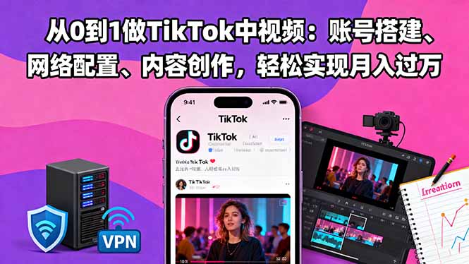 从0到1做TikTok中视频：账号搭建、网络配置、内容创作，轻松实现月入过万-创富笔记