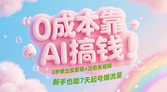 0成本靠AI搞钱！3步做出反差萌+治愈系视频，新手也能7天起号爆流量-创富笔记