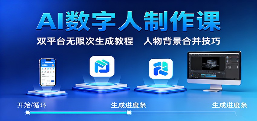 AI数字人制作课：双平台无限次生成教程，人物背景合并技巧-创富笔记