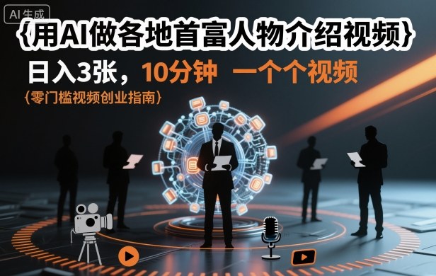 用AI做各地首富人物介绍视频，日入3张，10分钟一个视频-创富笔记