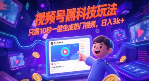 视频号黑科技玩法，只需10秒一键生成热门视频，日入3k+【揭秘】-创富笔记