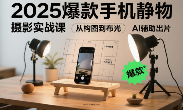 2025爆款手机静物摄影实战课，从构图到布光，不用贵设备，AI辅助出片-创富笔记
