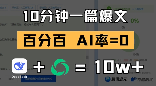 10分钟一篇爆文，100% 零AI率，用deepseek轻松玩转公众号爆文项目-创富笔记