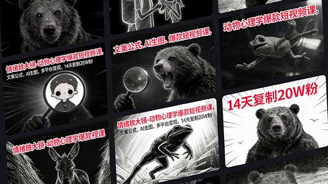 情绪放大镜-动物心理学爆款短视频课，文案公式、AI生图、多平台变现，14天复制20W粉-创富笔记