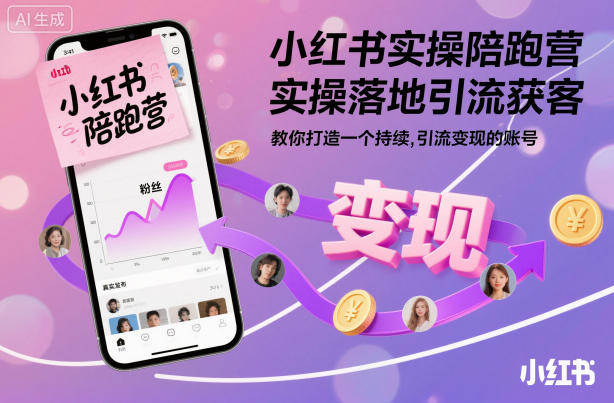 小红书实操陪跑营，实操落地引流获客，教你打造一个持续引流变现的账号-创富笔记