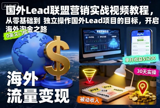国外Lead联盟营销实战视频教程,从零基础到独立操作国外Lead项目的目标,开启海外淘金之路-创富笔记