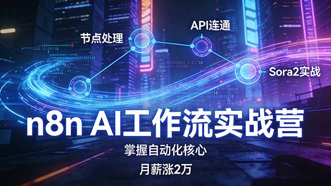 n8n AI工作流实战营，节点处理+API连通+Sora2实战，掌握自动化核心月薪涨2万-创富笔记