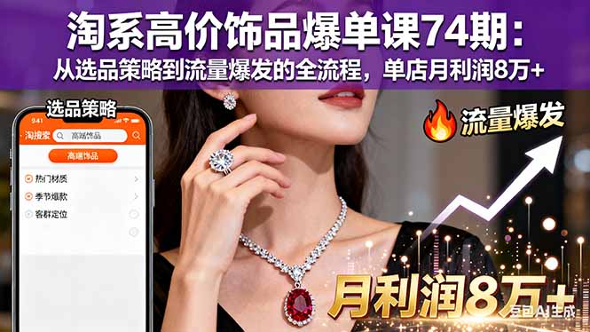 淘系高价饰品爆单课74期:从选品策略到流量爆发的全流程,单店月利润8万+-创富笔记