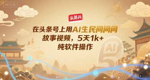 在头条号上用AI生民间故事视频，5天1k+，纯软件操作-创富笔记