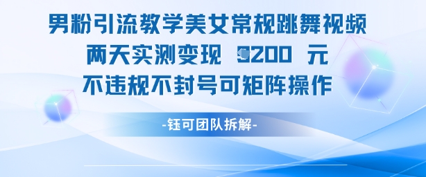 男粉引流教学美女常规跳舞视频两天实测变现1k+，不违规不封号可矩阵操作-创富笔记