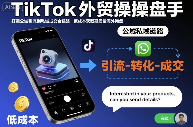 TikTok外贸操盘手,打通公域引流到私域成交全链路,低成本获取高质量海外询盘-创富笔记