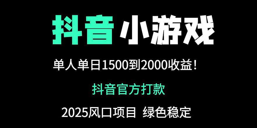 抖音官方小游戏2025全网最新玩法，暴利赚钱项目，单机日入2000+-创富笔记