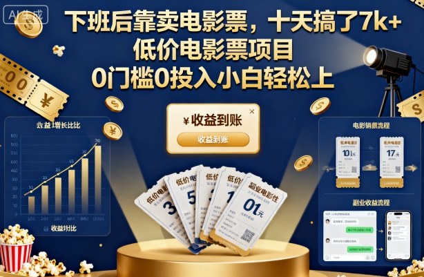 下班后靠卖电影票,十天搞了7k+,低价电影票项目,0门槛0投入小白轻松上手【揭秘】-创富笔记