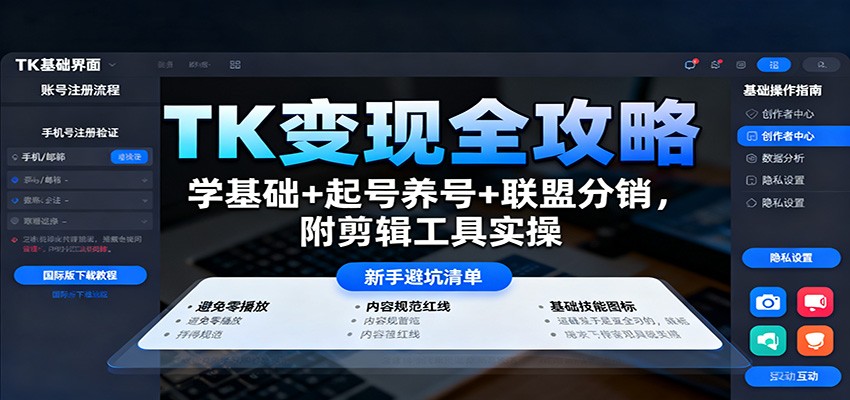 TK变现全攻略：学基础+起号养号+联盟分销，附剪辑工具实操-创富笔记