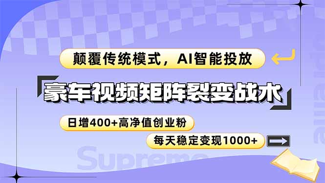 豪车视频矩阵裂变战术，颠覆传统模式，AI智能投放，日增400+高净值创业…-创富笔记