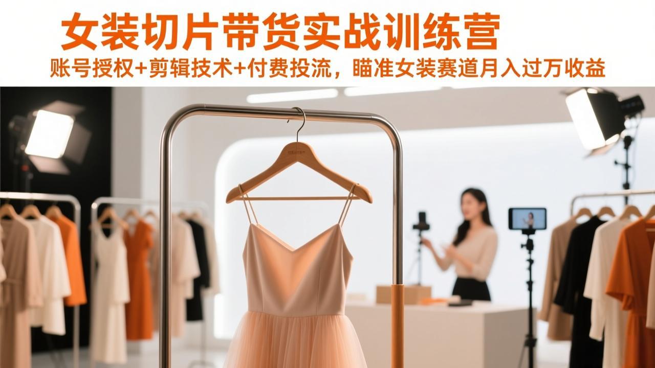 女装切片带货实战训练营，账号授权+剪辑技术+付费投流，瞄准女装赛道月入过万收益-创富笔记