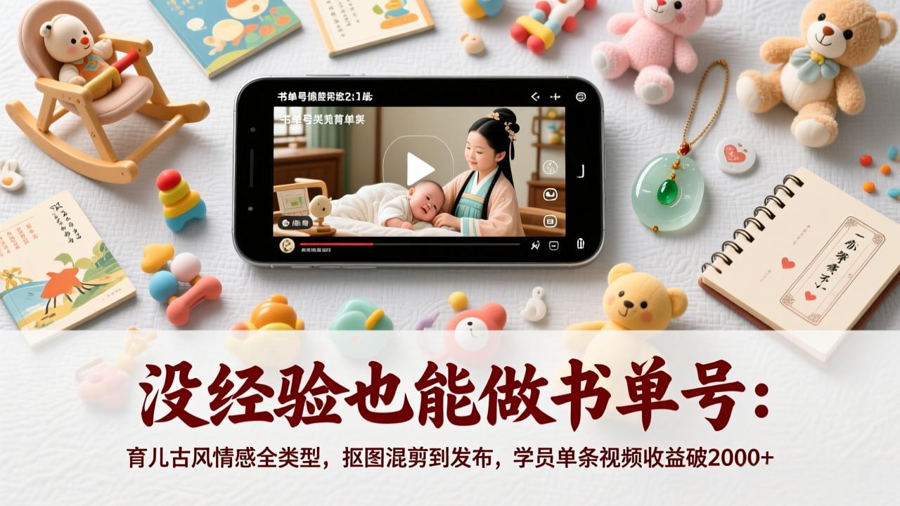 没经验也能做书单号：育儿古风情感全类型，抠图混剪到发布，学员单条视频收益破2000+-创富笔记