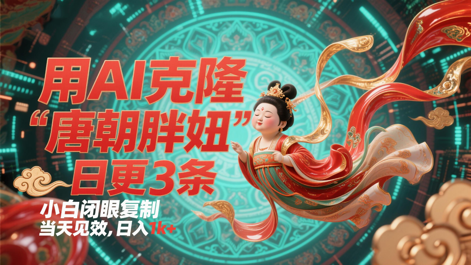 用AI克隆“唐朝胖妞”日更3条，平台疯狂推流，小白闭眼复制，当天见效，日入1k+-创富笔记