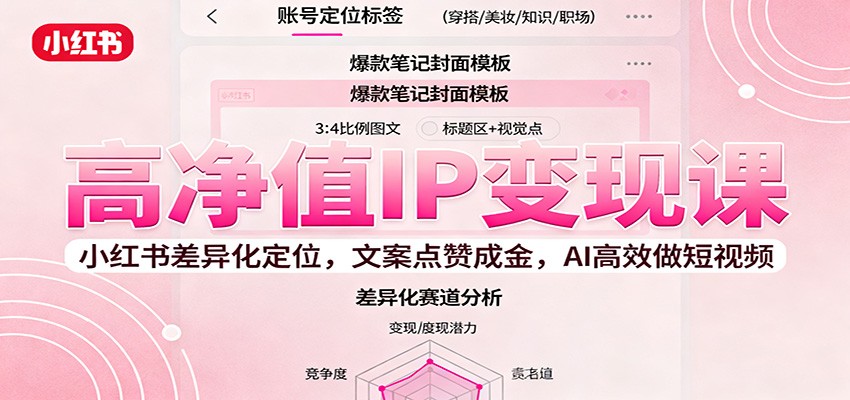 高净值IP变现课:小红书差异化定位,文案点赞成金, AI高效做短视频-创富笔记