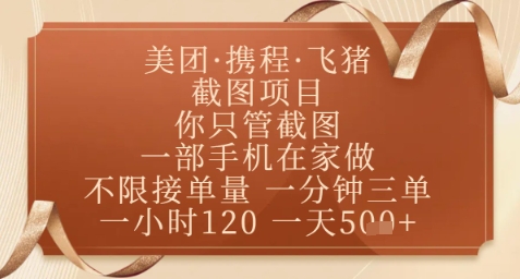 飞猪美团截图项目，你只管截图，一部手机在家做，正规平台无套路，一天5张+【揭秘】-创富笔记