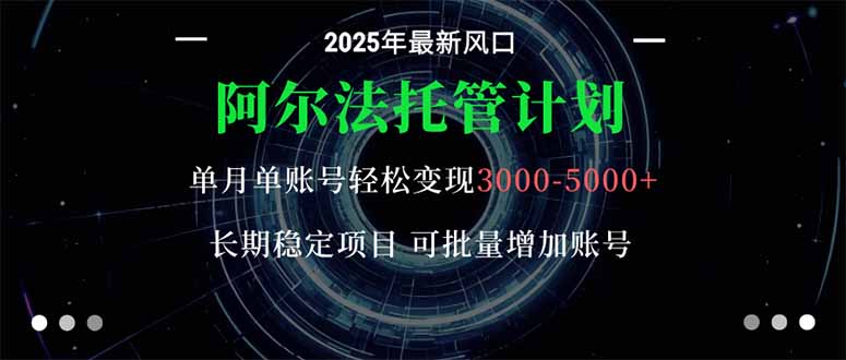 阿尔法托管计划 单账号月入3000-5000,长期稳定项目,新手小白轻松上手。-创富笔记