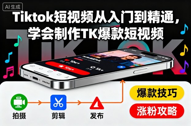 Tiktok短视频从入门到精通,学会制作TK爆款短视频-创富笔记