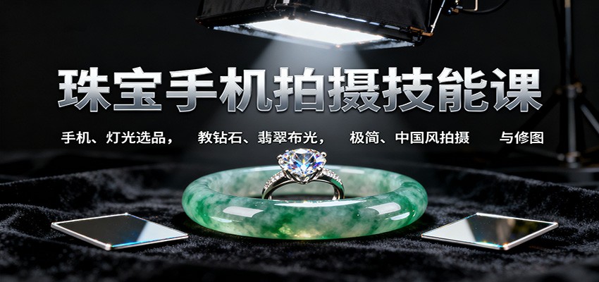 珠宝手机拍摄技能课:手机、 灯光选品，教钻石、翡翠布光，极简、中国风拍摄与修图-创富笔记