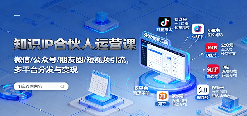 知识IP合伙人运营课：微信/公众号/朋友圈/短视频引流，多平台分发与变现-创富笔记