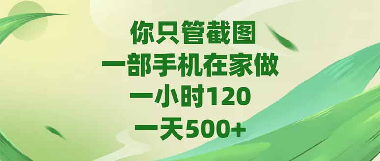你只管截图，一部手机在家做，一小时120，-天500+-创富笔记