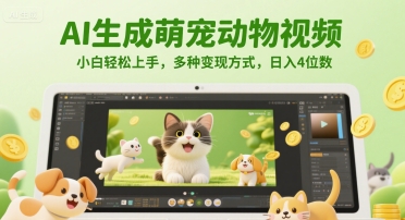 AI生成萌宠动物视频，小白轻松上手，多种变现方式，日入4位数-创富笔记