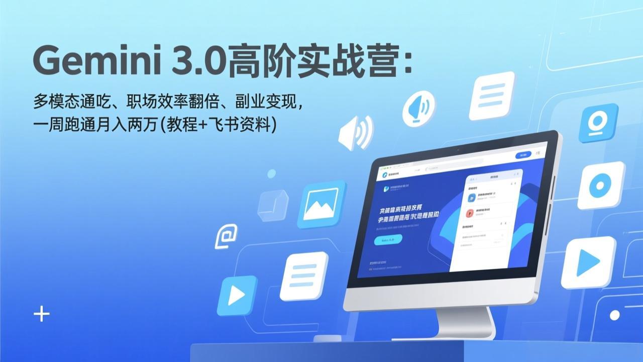 Gemini 3.0高阶实战营：多模态通吃、职场效率翻倍、副业变现，一周跑通月入两万(教程+飞书资料-创富笔记