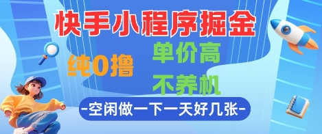 快手小程序掘金，纯0撸，单价高不养机 利用空闲时间做一做，一天好几张【揭秘】-创富笔记