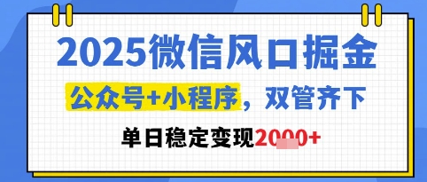 2025微信风口掘金，公众号+小程序双管齐下，单日稳定变现1k+【揭秘】-创富笔记