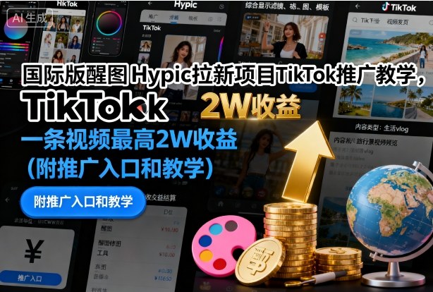 国际版醒图Hypic拉新项目TikTok推广教学,一条视频最高2W收益(附推广入口和教学)-创富笔记